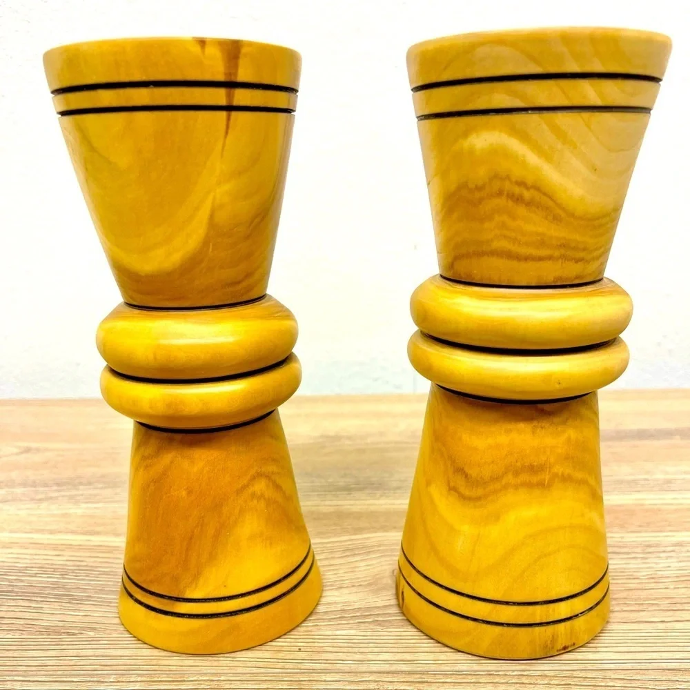 MCM Hand Turned Silver Maple Candle Pair of Holders Signed by Artist
